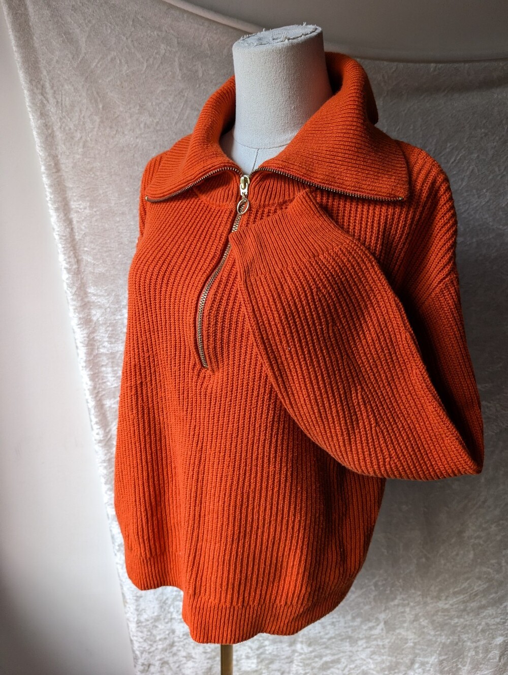 Talbot's Dark Orange Half Zip Sweater Cotton
